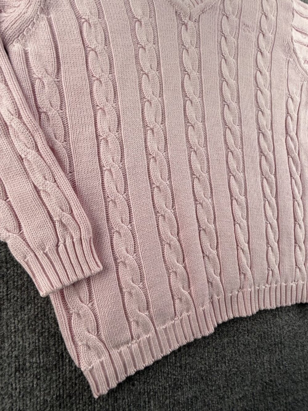 Burberry Cable Knit Pink Medium V-Neck Logo Pullover Sweater Long Sleeve Knit - Picture 4 of 16